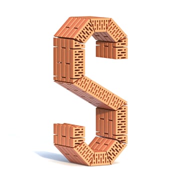 Brick wall font Letter S 3D render illustration isolated on white background
