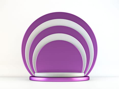 Purple white podium circle shapes 3D render illustration on white background