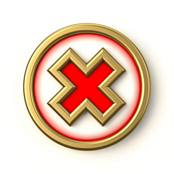 Golden red circle check mark 3D render illustration isolated on white background