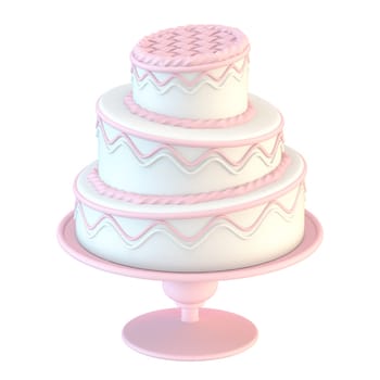Pink white cake wave pattern 3D render illustration isolated on white background