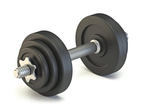Black dumbbell Side view 3D render illustration isolated on white background