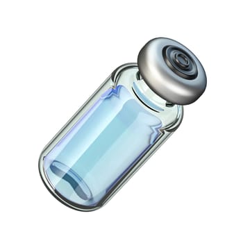 Angled glass ampoule with cure 3D render illustration isolated on white background