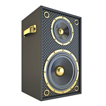 Single golden black speaker 3D render illustration isolated on white background
