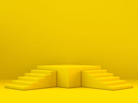 Symmetrical yellow winner podium 3D render illustration on yellow background