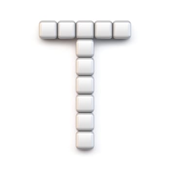 White cube, pixel font Letter T 3D render illustration isolated on white background