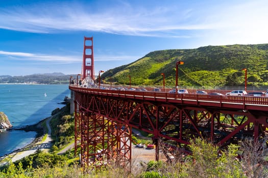 Golden Gate bridge View Vista point with beautiful blue sky landscape in San Francisco North California USA West Coast of Pacific Ocean, United States Landmark Travel Destination and cityscape concept
