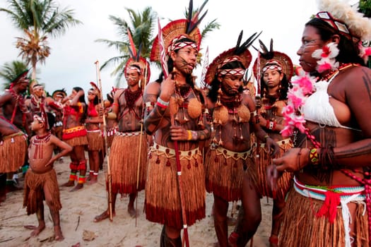 santa cruz cabralia, bahia / brazil - april 17, 2010: indians of the pataxo ethnic group are seen during indigenous games in the Coroa Vermelha village in the city of Santa Cruz Cabralia, in southern Bahia.