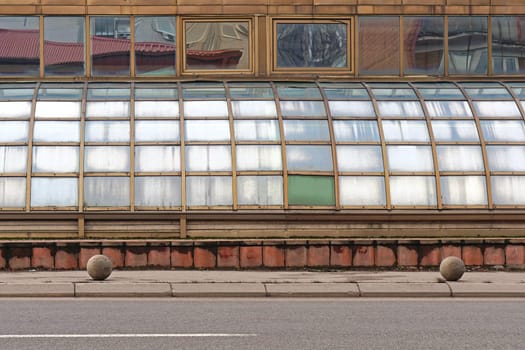 Building exterior with curved windows