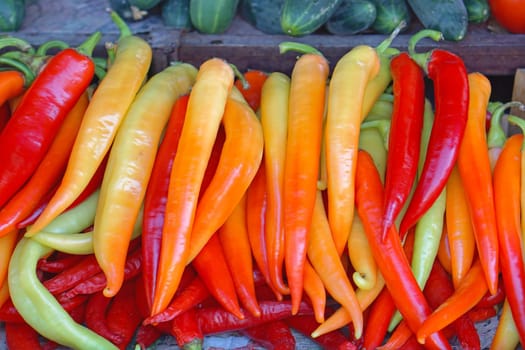 Hot chili peppers at farmers market