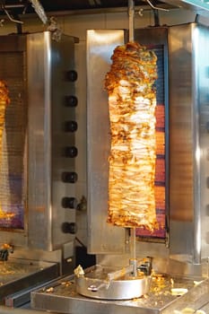 Gyros grill meat at Greek fast food restaurant