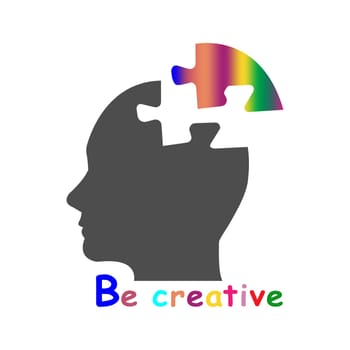Silhouette of the head of man showing creativity concept. All is on the white¨background.