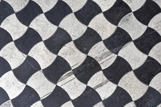 Black and white floor tiles with shape