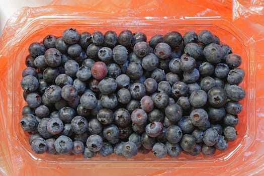 Fresh blueberries in plastic tray