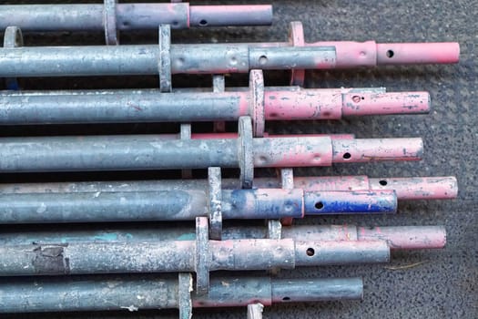 Scaffolding structure pipes at construction site