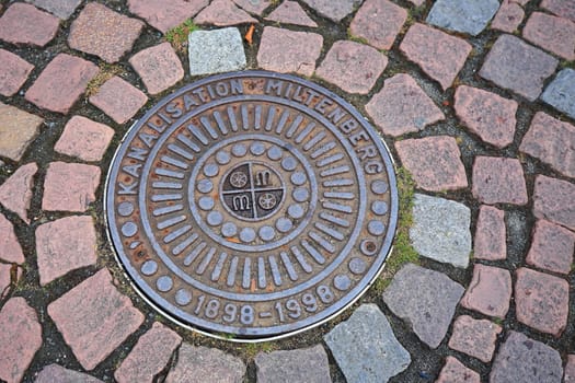 Miltenberg, Bayern / Germany - 13 07 2020: Manhole cover of the city of Miltenberg