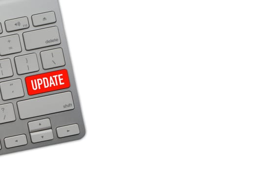 UPDATE text with computer keyboard on white background. Selective focus