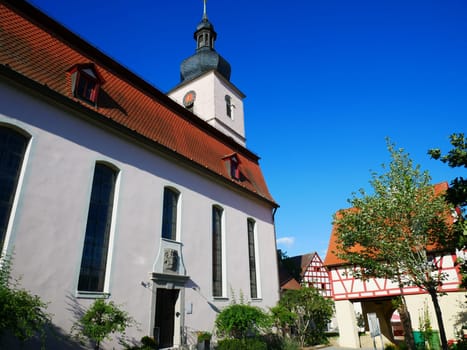 The ev.-luth. St. Laurentius Church in Trautskirchen in Middle Franconia. The village lies in the district of Neustadt an der Aisch - Bad Windsheim and lies in the Zenntal