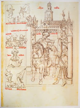 Ferdinand III of Castile at Genealogy of the Kings of Spain by Alonso de Cartagena, 1456. Royal Library of Palace, Madrid. Folio 171v