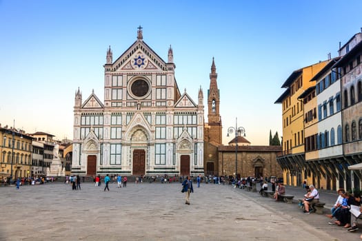 Florence, Italy, September 20, 2015: The Basilica di Santa Croce and the Piazza di Santa Croce in Florence, Italy