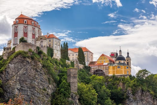 castle Vranov nad Dyji, Southern Moravia, View of the castle situated on rock. Czech Republic