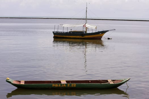 porto Seguro, bahia / brazil - june 9, 2014: schooner is seen at the mouth of the river Buranhem in the city of Porto Seguro, in southern Bahia.