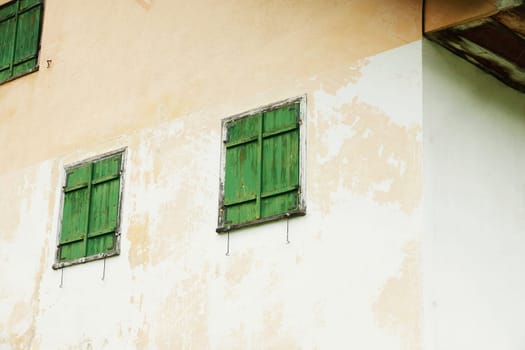 Wooden windows on an old house in Tyrol Austria