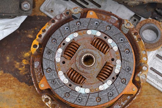 Rusty old clutch disc car parts
