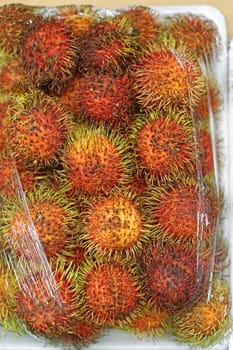 Lychee tropical fruit in tray
