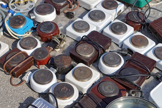 Used portable electric burners at flea market