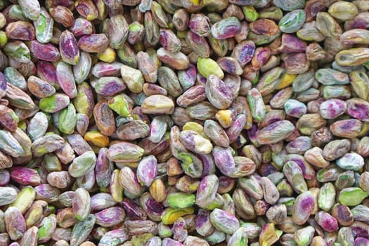 Big bunch of shelled pistachio nuts
