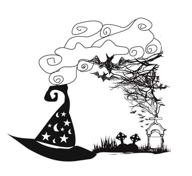 Halloween night - black and white doodle frame