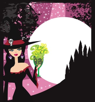 beautiful witch at night and a poison potion