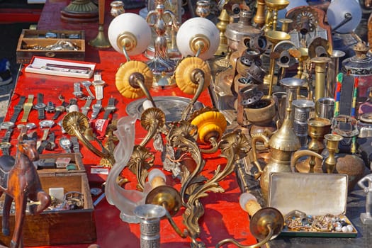 Porcelain ceramic lamps and brass at flea market