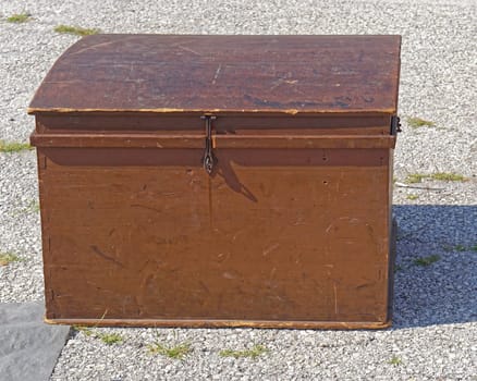 Old wood trunk casket box at flea market