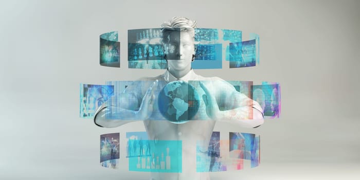 Holographic Display with Man Using Interactive Technology
