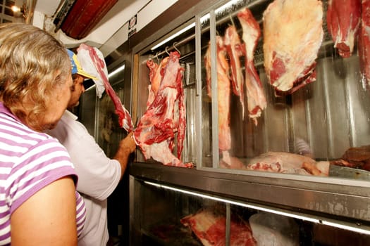 itamaraju, bahia / brazil - november 18, 2010: beef is seen for sale at a fair in the city of Itamaraju.
