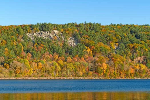 Calm Waters and Fall Colors in Devils Lake State Park in Wisconsin