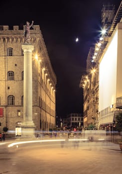 The Piazza Santa Trinita in Florence, Italy at night