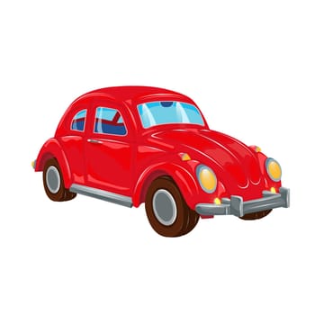 Red retro passenger car cartoon style isolated on white. Side view