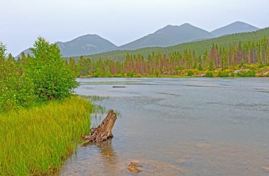Sprague Lake on a Rainy Day in Rocky Mountain National Park in Colorado