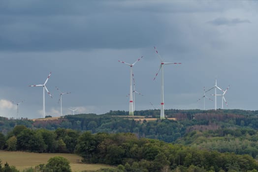 rural landscape in the Hunsruck with wind generators, Rhineland Palatinate, Germany