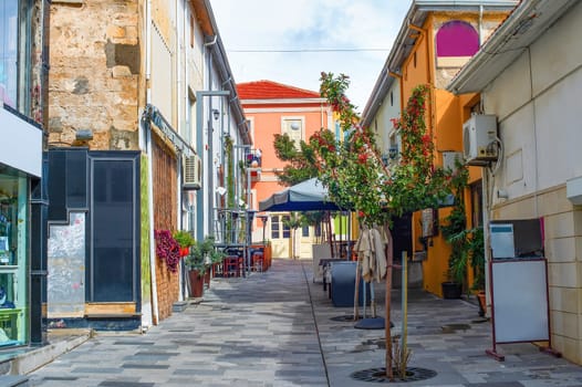 Touristic part of Paphos, street restaurants and souvenir shops, Cyprus