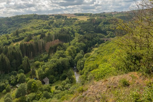 rural landscape in the Hunsruck with wind generators, Rhineland Palatinate, Germany