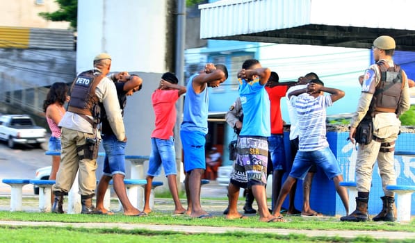salvador, bahia / brazil - april 4, 2017: Military Police officers from Bahia search suspect people in the city of Salvador.