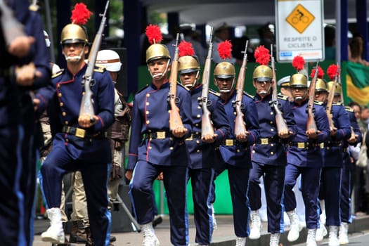 salvador, bahia / brazil - september 7, 2014: members of the Bahia Military Police are seen during Brazil's independence parade in the city of Salvador.