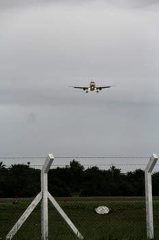 salvador, bahia / brazil - april 14, 2013: aircraft Airbus The 320-200 of the airline Avianca is seen during an approach for landing at the airport of the city of Salvador.