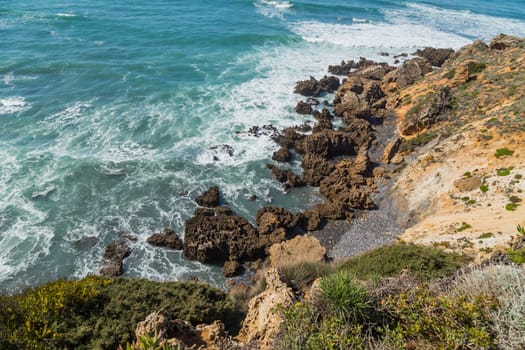 Atlantic rocky coast view, Aljezur, Algarve west, Costa Vicentina, Portugal.