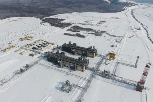 The liquefaction and gas preparation plant for transportation. Arctic LNG plant.