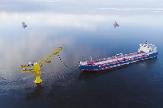 The tanker is filled with liquefied natural gas, transporting gas by sea.