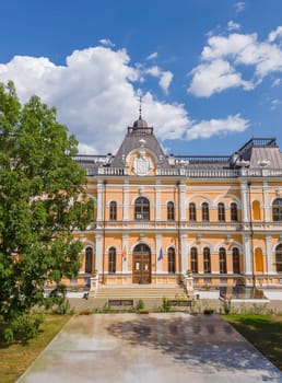 The Manuc Bei mansion, an architectural, culture and historic complex with museum, winery and other edifices located in Hincesti city, Moldova. Manuc Bey palace facade and yard in a sunny summer day..
